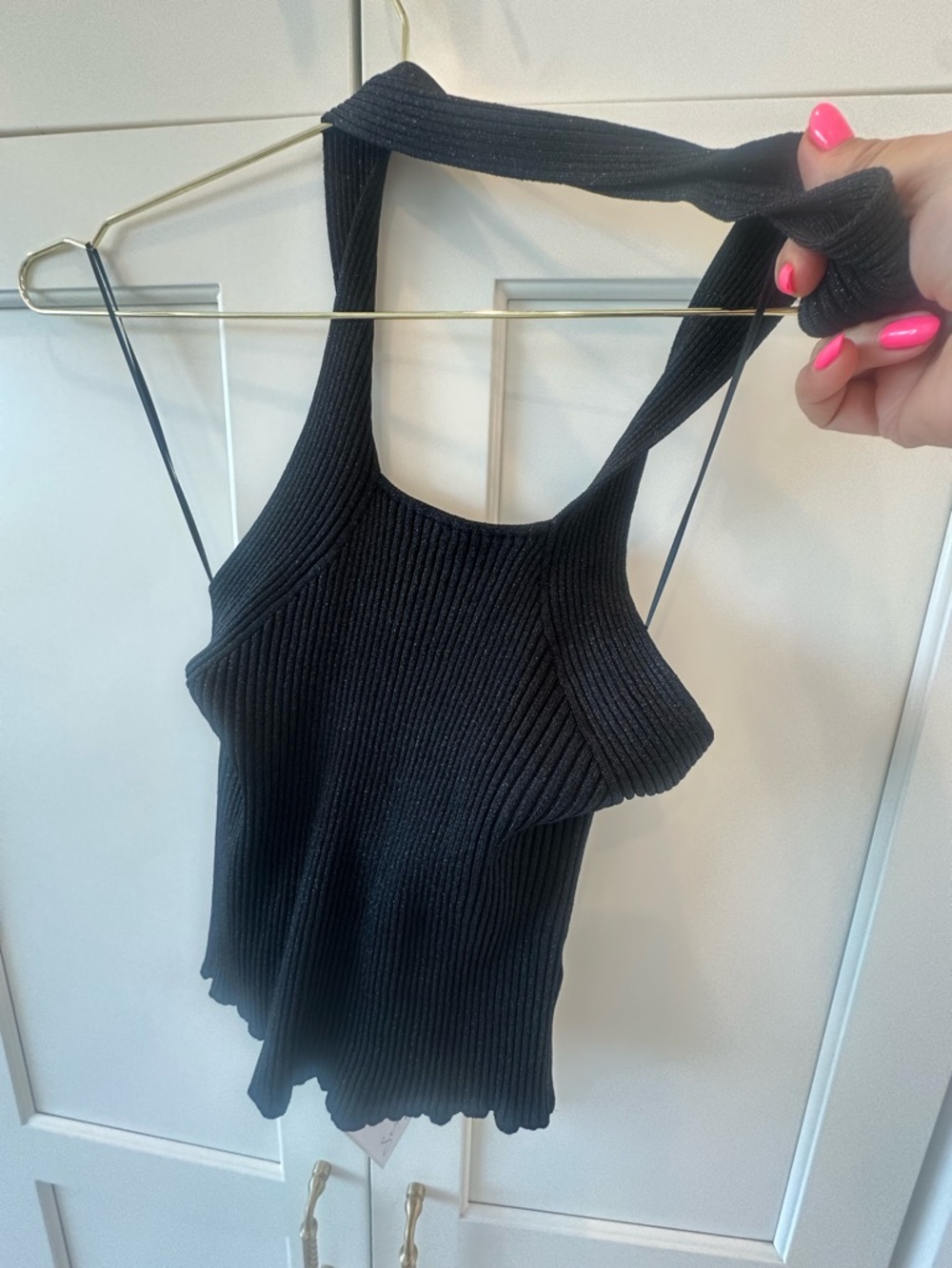 Black Ribbed Halter Crop Top